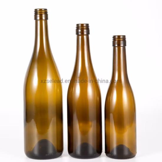 187ml 375ml 500ml 750ml 1000ml Burdeos Forma de Borgoña Botella de copa de vino tinto Botella de vino de uva de vidrio verde